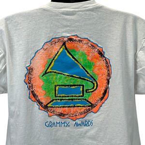 Vintage 90s Grammy Awards Logo T Shirt White Music Made In USA Mens XL X-Large
